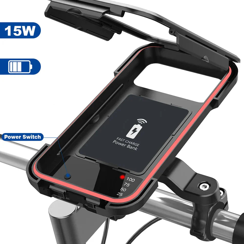 Chic and Style | 15W Waterproof Power Bank Holder for Bicycle Handlebar