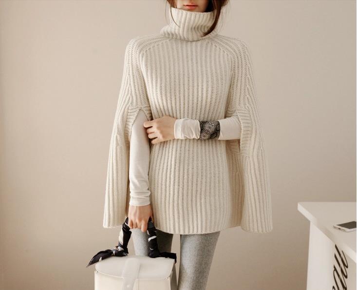 Pull en tricot pour dames avec col montant large et design classique de cape Chic und Still