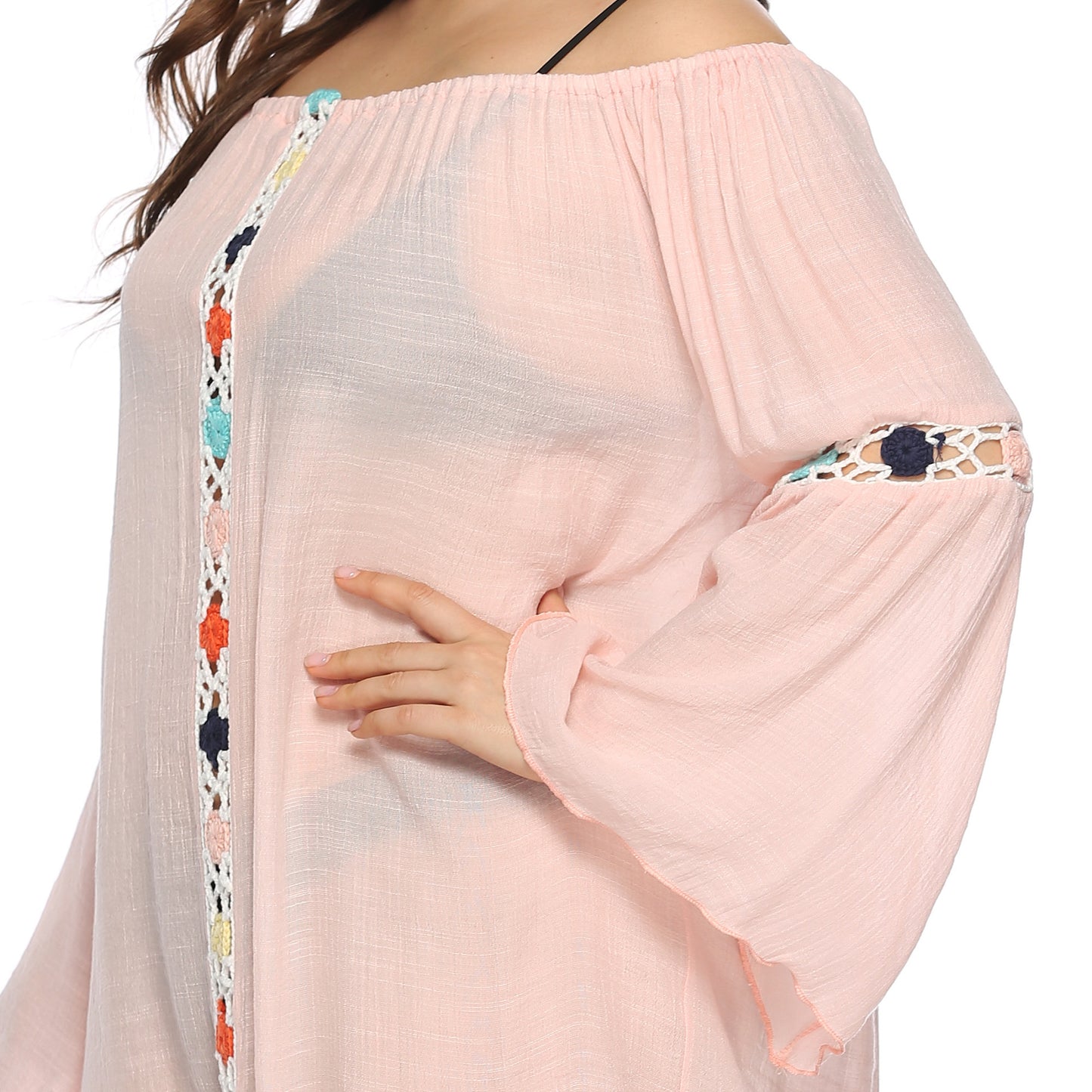 Robe surdimensionnée brodée pour femmes à épaules dénudées Chic und Stil