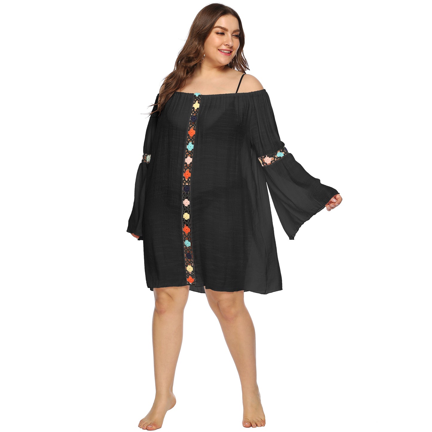 Robe surdimensionnée brodée pour femmes à épaules dénudées Chic und Stil