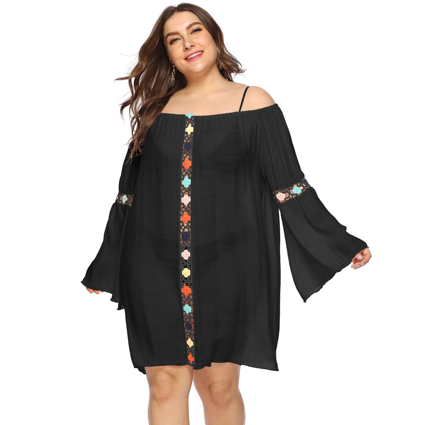 Robe surdimensionnée brodée pour femmes à épaules dénudées Chic und Stil