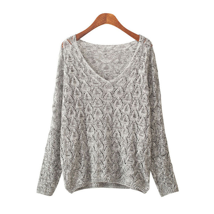 Pull en tricot décontracté pour femmes avec décolleté en V et structure en maille aérée Chic und Stil