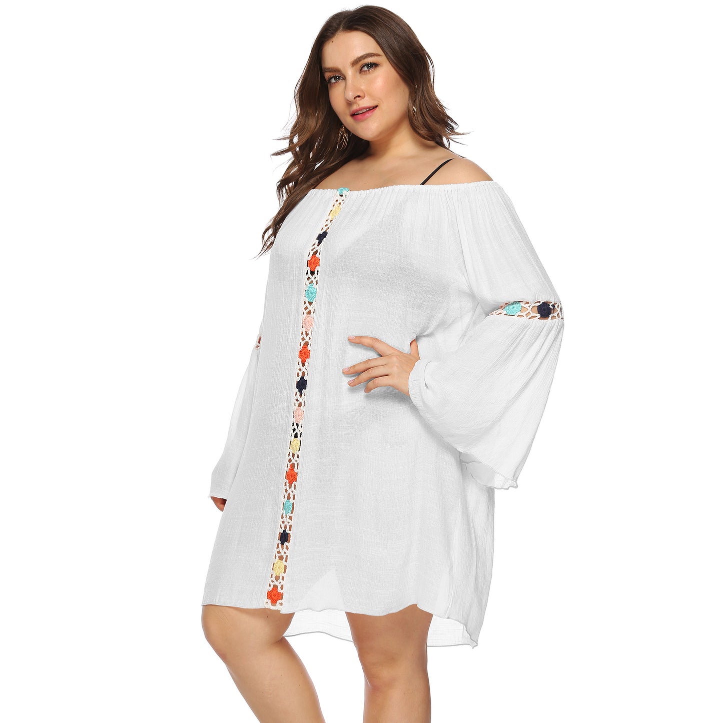 Robe surdimensionnée brodée pour femmes à épaules dénudées Chic und Stil