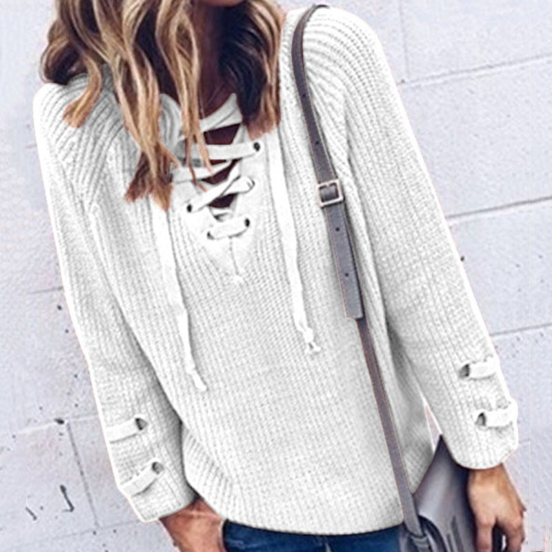 Pull en tricot pour femmes avec cordon de serrage et manches 3/4 Chic und Stil
