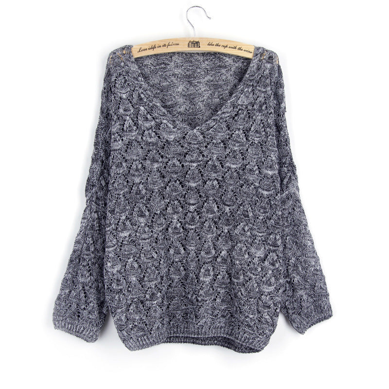 Knitted pullover for women with V-neck and airy hole structure Chic and Style