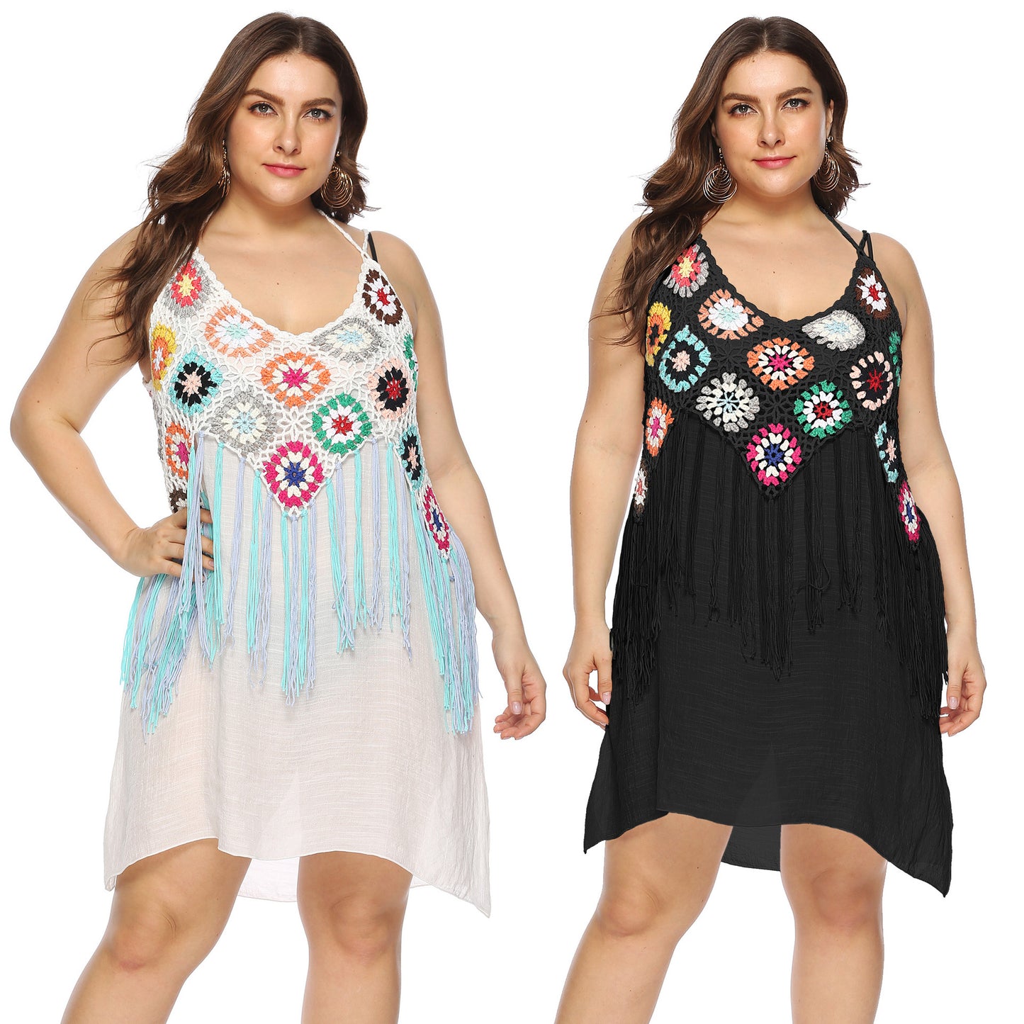 Robe tunique de plage à franges en crochet pour femmes Chic und Stil