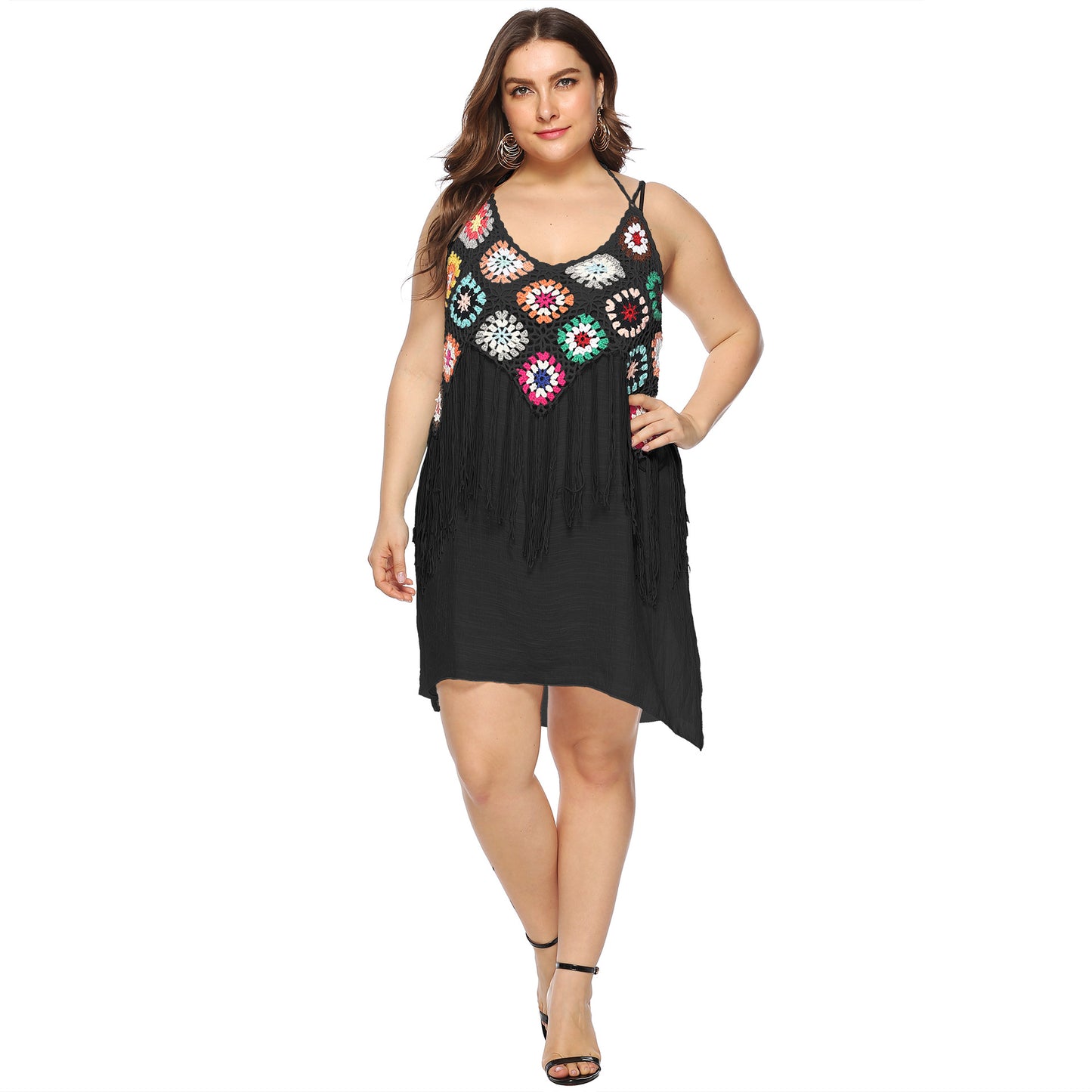 Robe tunique de plage à franges en crochet pour femmes Chic und Stil