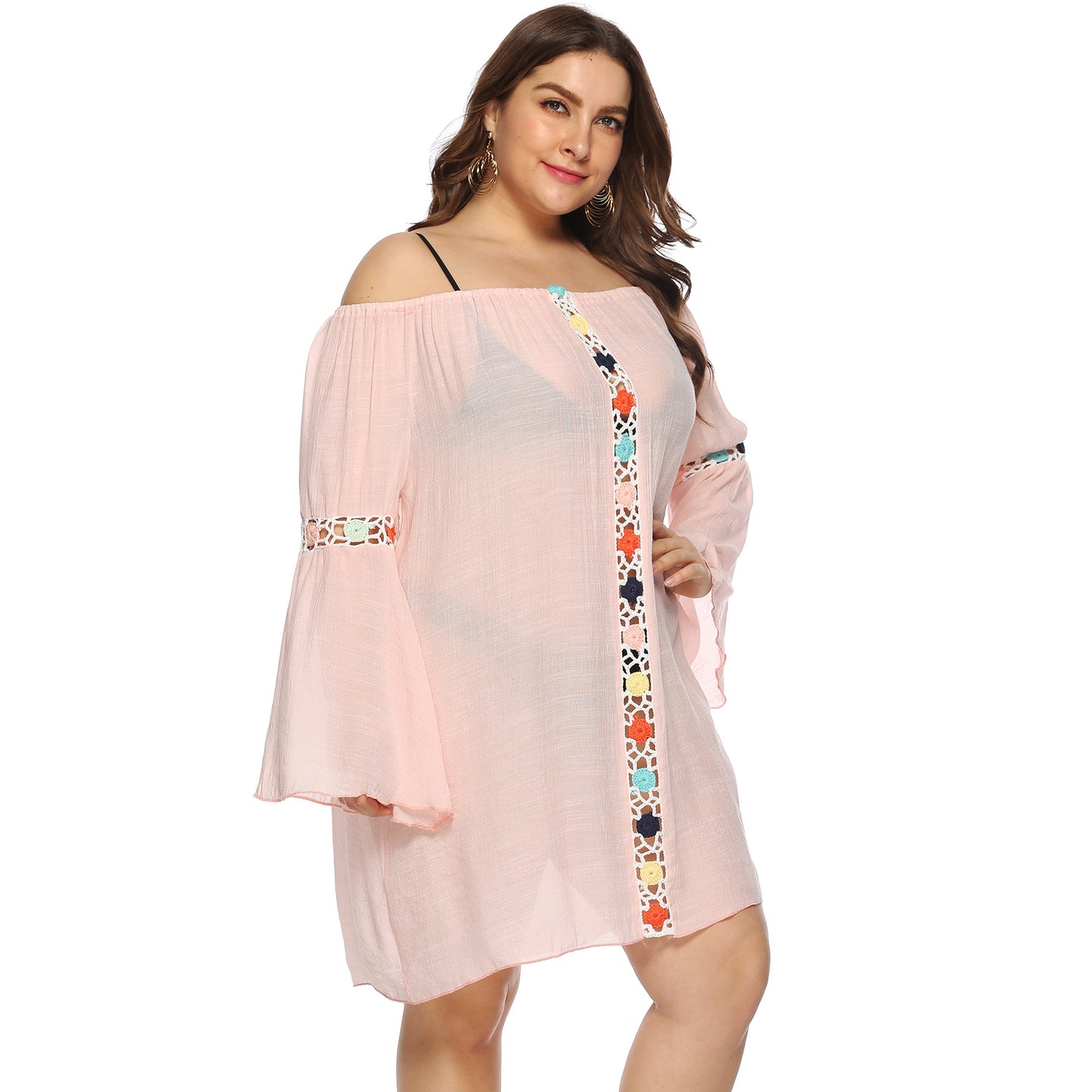 Robe surdimensionnée brodée pour femmes à épaules dénudées Chic und Stil