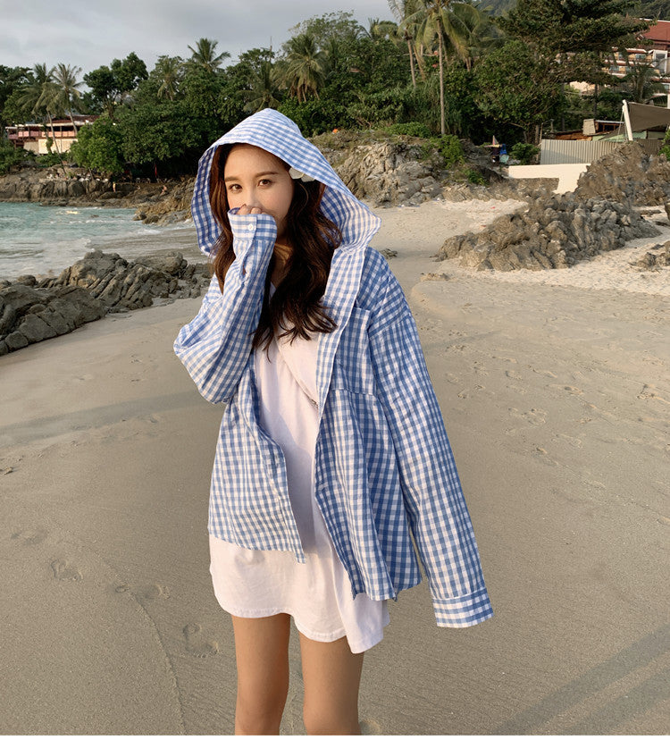 Blouse à carreaux décontractée pour femmes avec capuche Chic & Stil