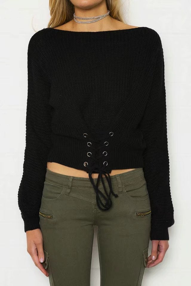 Pull-over en tricot court pour femmes avec détail lacé Chic und Stil