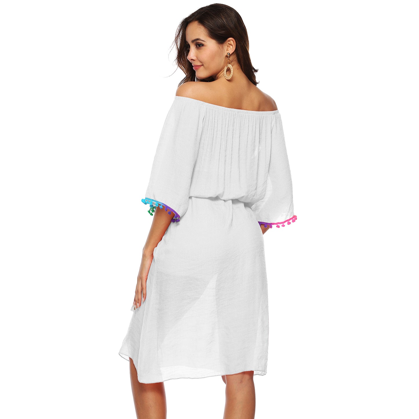 Robe Midi Brodée Off-Shoulder Femme Chic und Stil