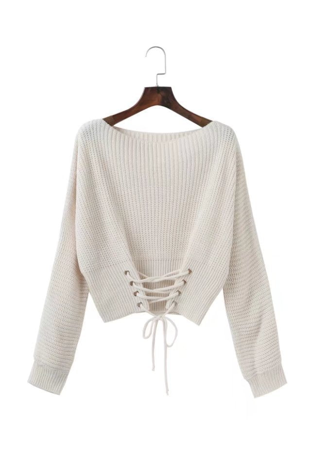 Pull-over en tricot court pour femmes avec détail lacé Chic und Stil