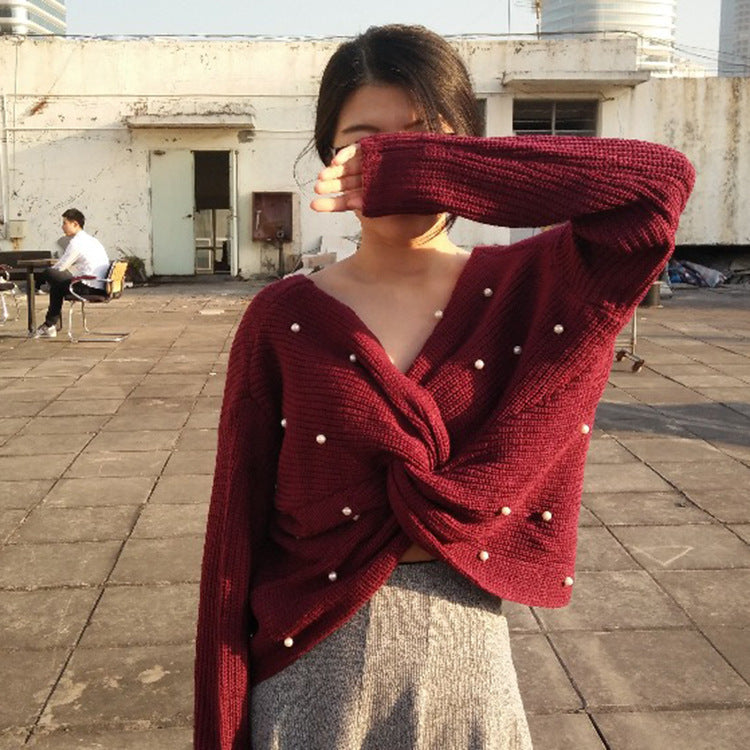 Pull en tricot à design drapé pour femmes avec des détails ornés de perles Chic und Still