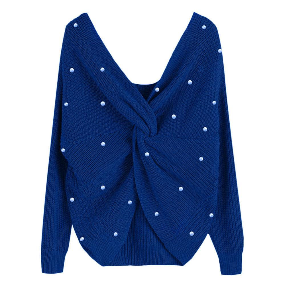 Pull en tricot pour femmes avec un design asymétrique au dos et des éléments ornés de perles Chic und Stil