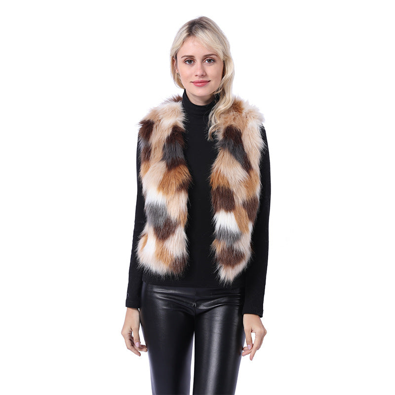 Dames Gilet en fausse fourrure pelucheuse avec motif à la mode Chic und Stil