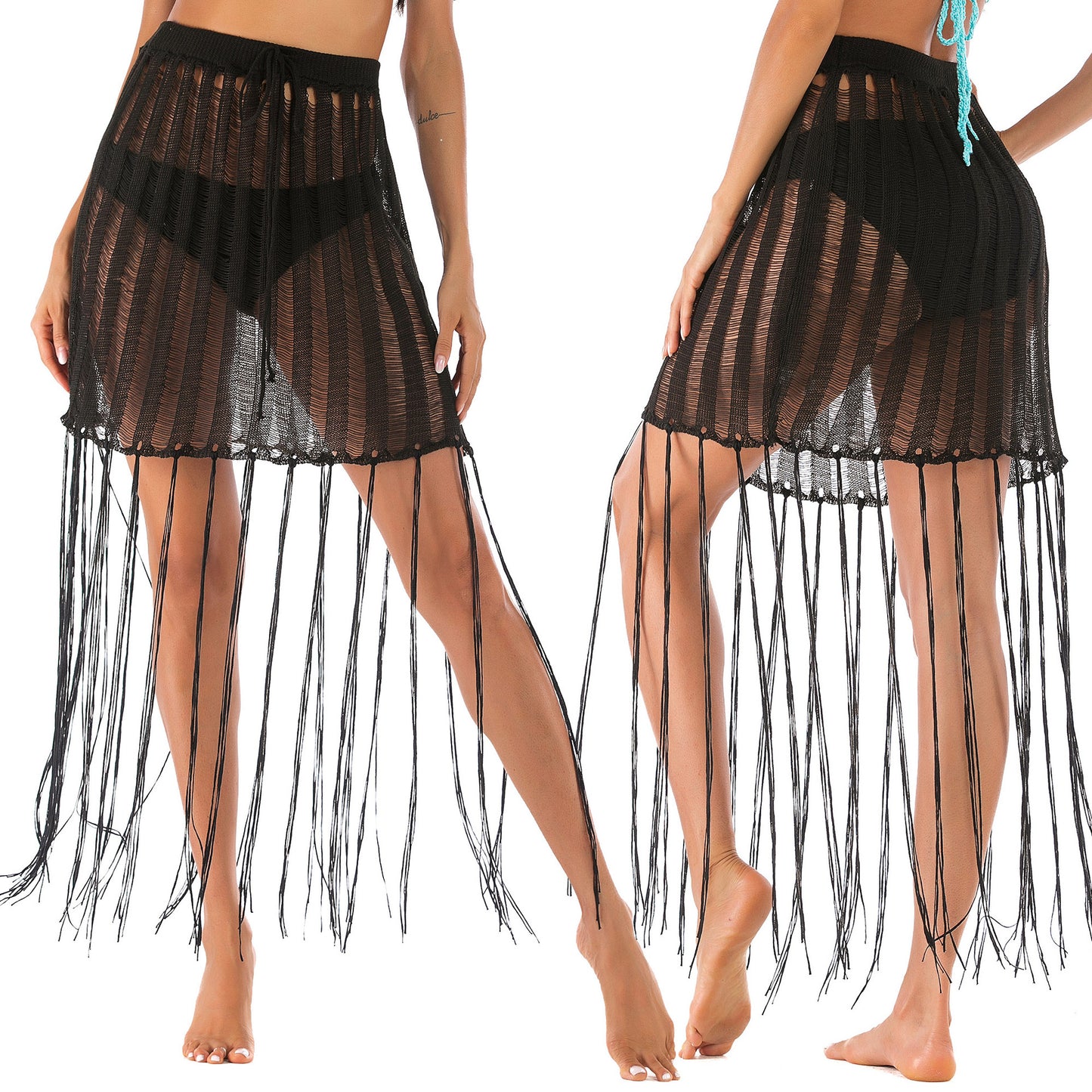 Jupe de plage à franges en crochet pour femmes Chic und Stil