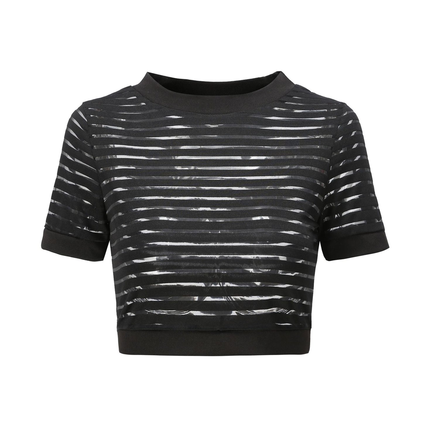 T-shirt cropped transparent décontracté pour femmes avec motif rayé Chic und Stil