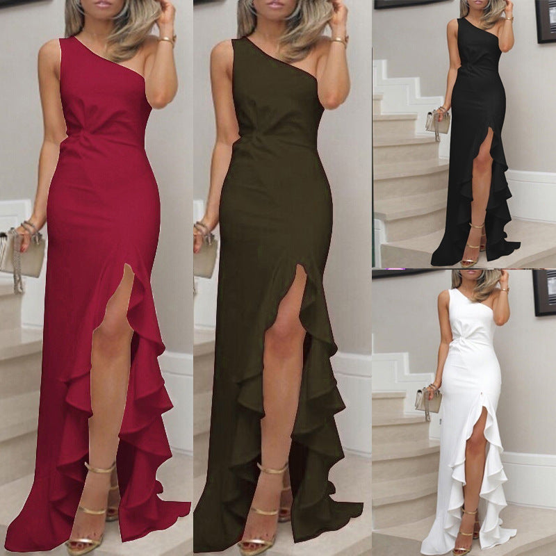 Chic and Style Women's Asymmetrical Ruffled Maxi Dress