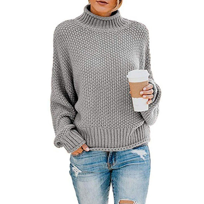 Chunky knit pullover for women with high collar and relaxed fit Chic and Style