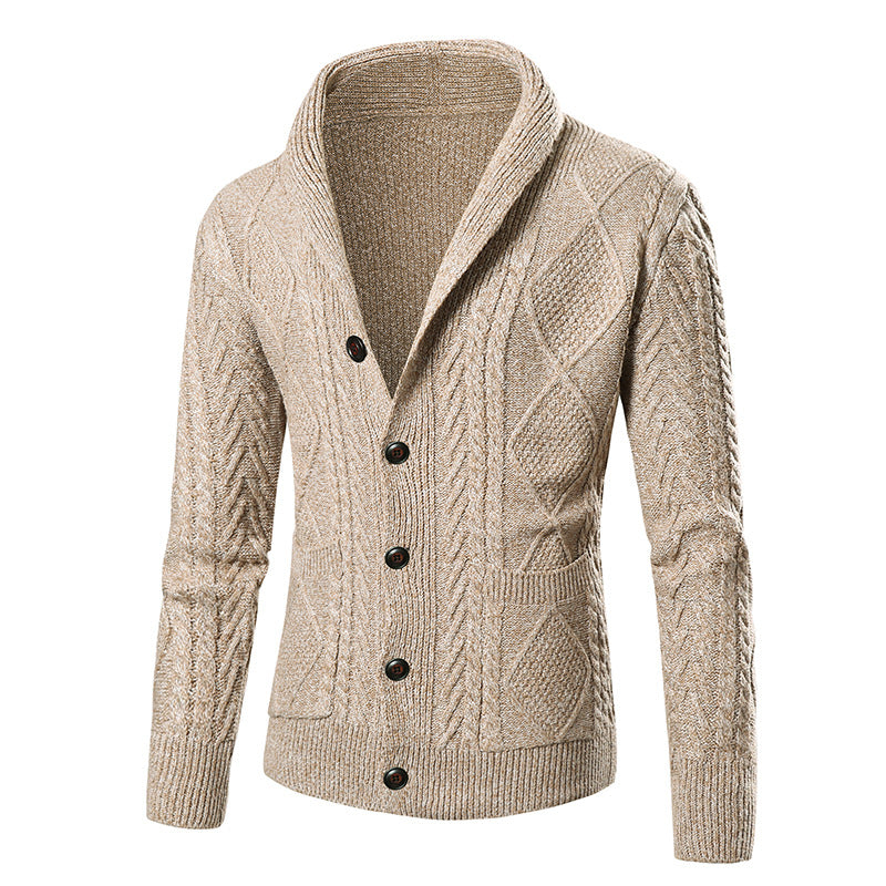 Men's knit jacket with a modern twisted pattern and elegant shawl collar Chic und Stil