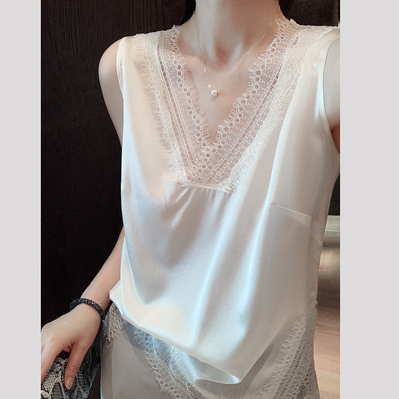 Camisole en satin élégant à bordures en dentelle pour femmes Chic und Stil