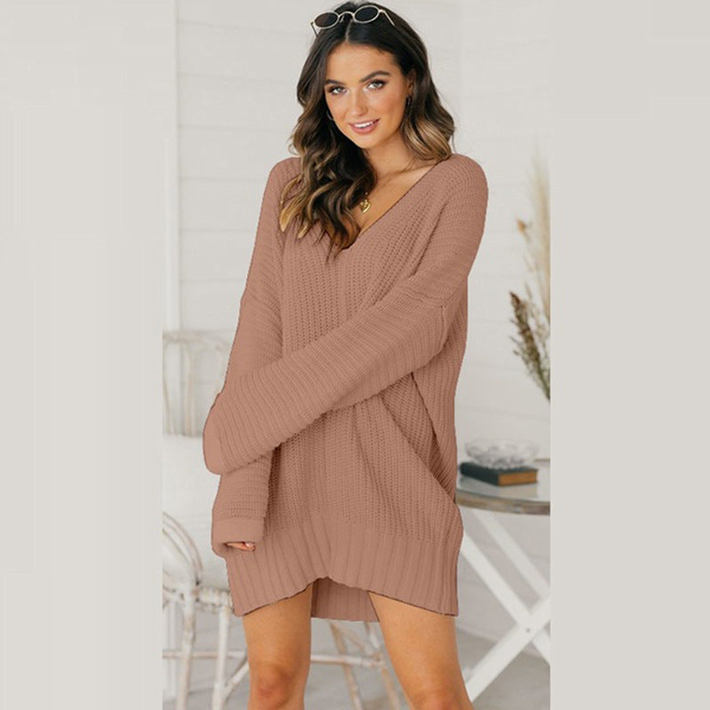 Robe pull en grosse maille pour femme avec décolleté en V et coupe décontractée Chic und Stil