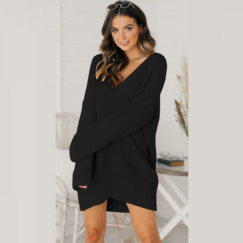 Robe pull en grosse maille pour femme avec décolleté en V et coupe décontractée Chic und Stil