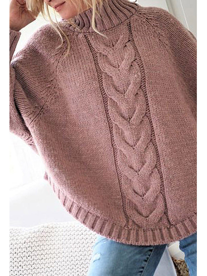 Pull-over en tricot oversize pour femmes avec col montant et design en torsades détaillé Chic und Stil