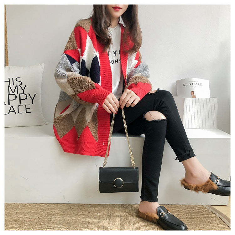 Cardigan en tricot pour femmes avec motif losange moderne Chic und Stil