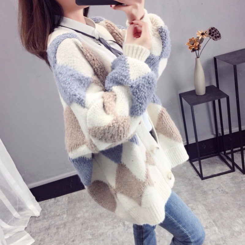 Cardigan en tricot pour femmes avec motif losange moderne Chic und Stil