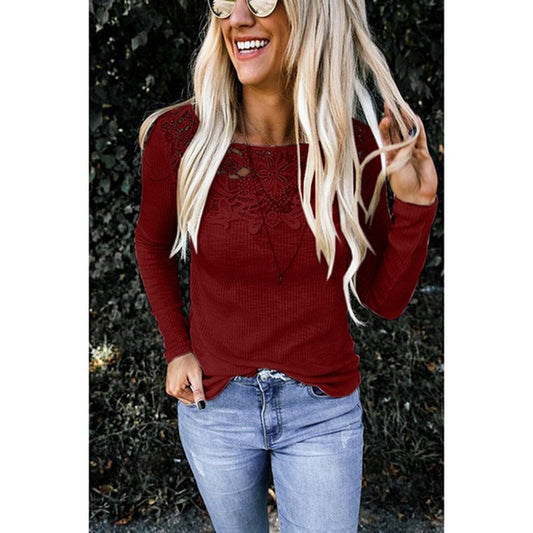 Chemise à manches longues pour femmes avec appliqué en dentelle élégant et design structuré Chic und Stil