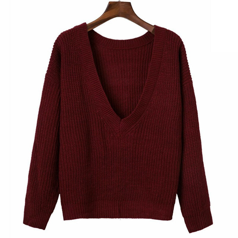 Pull en grosse maille pour femmes avec décolleté en V profond et coupe décontractée Chic und Stil