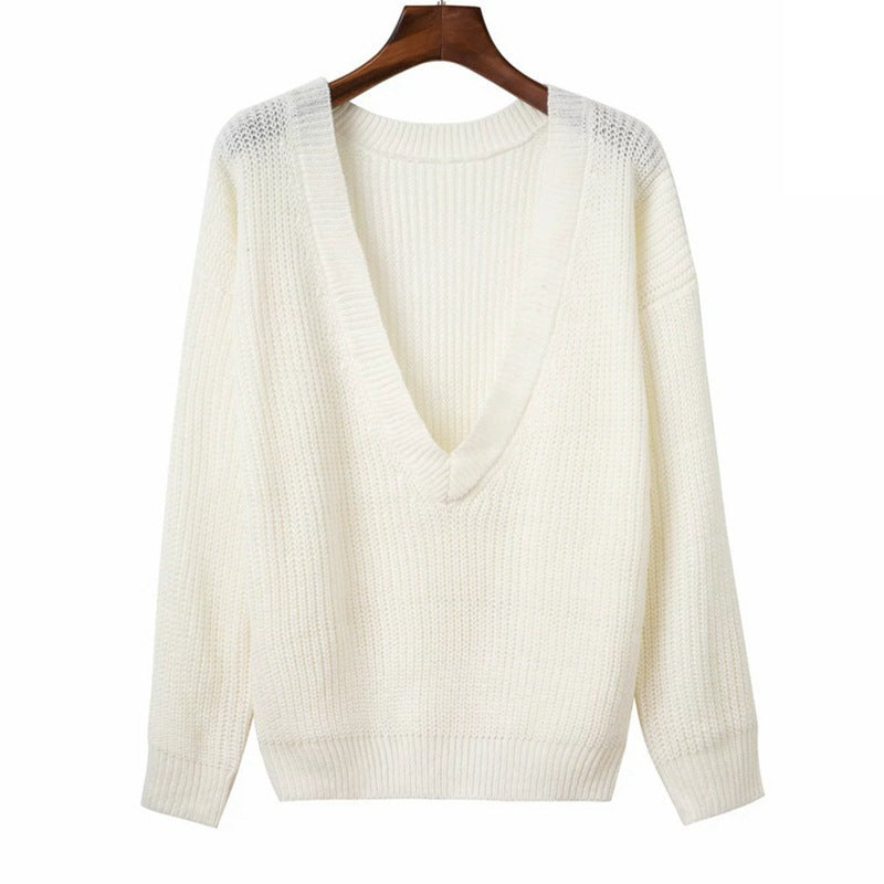 Pull en grosse maille pour femmes avec décolleté en V profond et coupe décontractée Chic und Stil
