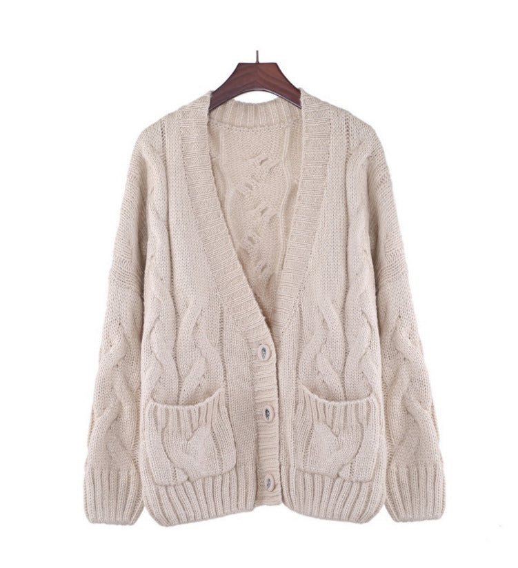 Cardigan en tricot épais pour femme avec motif de tresse classique et poches pratiques Chic und Stil