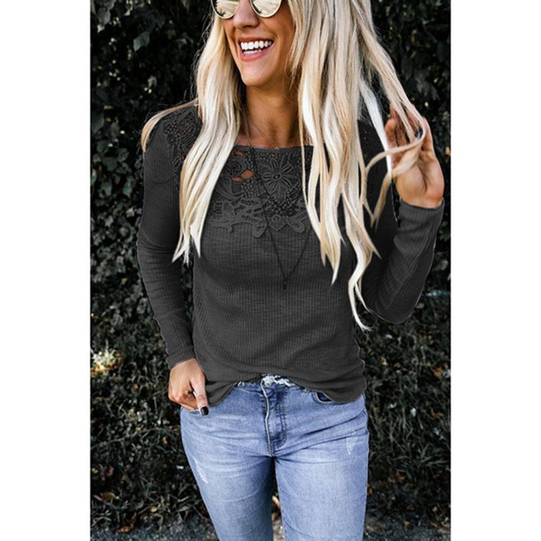 Chemise à manches longues pour femmes avec appliqué en dentelle élégant et design structuré Chic und Stil