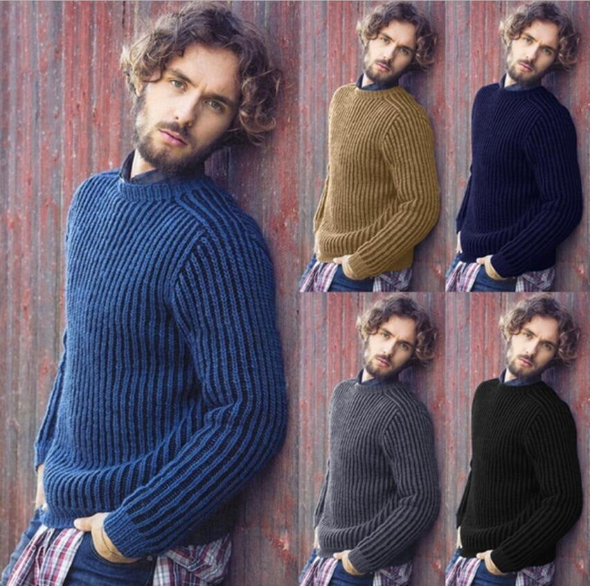Pull over en tricot côtelé pour hommes avec col rond et coupe décontractée Chic und Stil