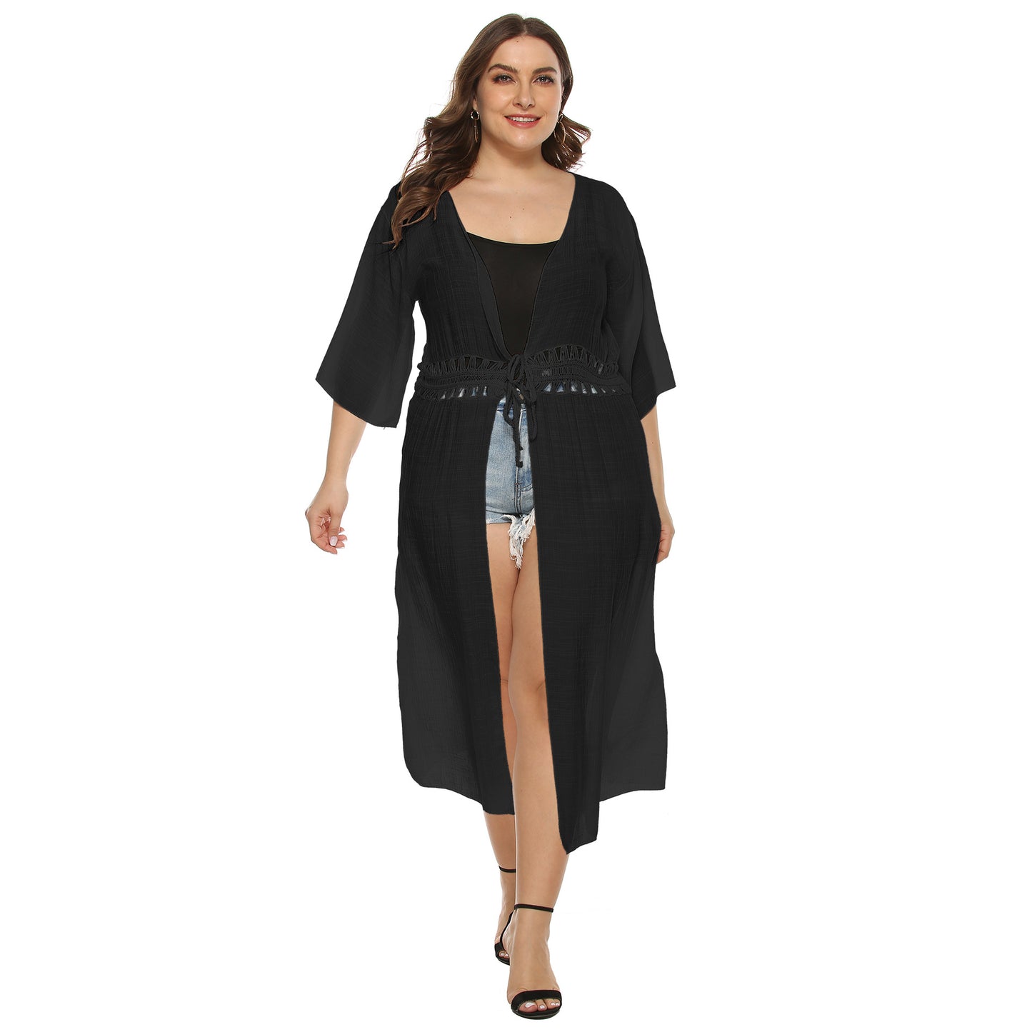 Dames Élégant Transparent Long Cover-Up Kimono Chic und Stil