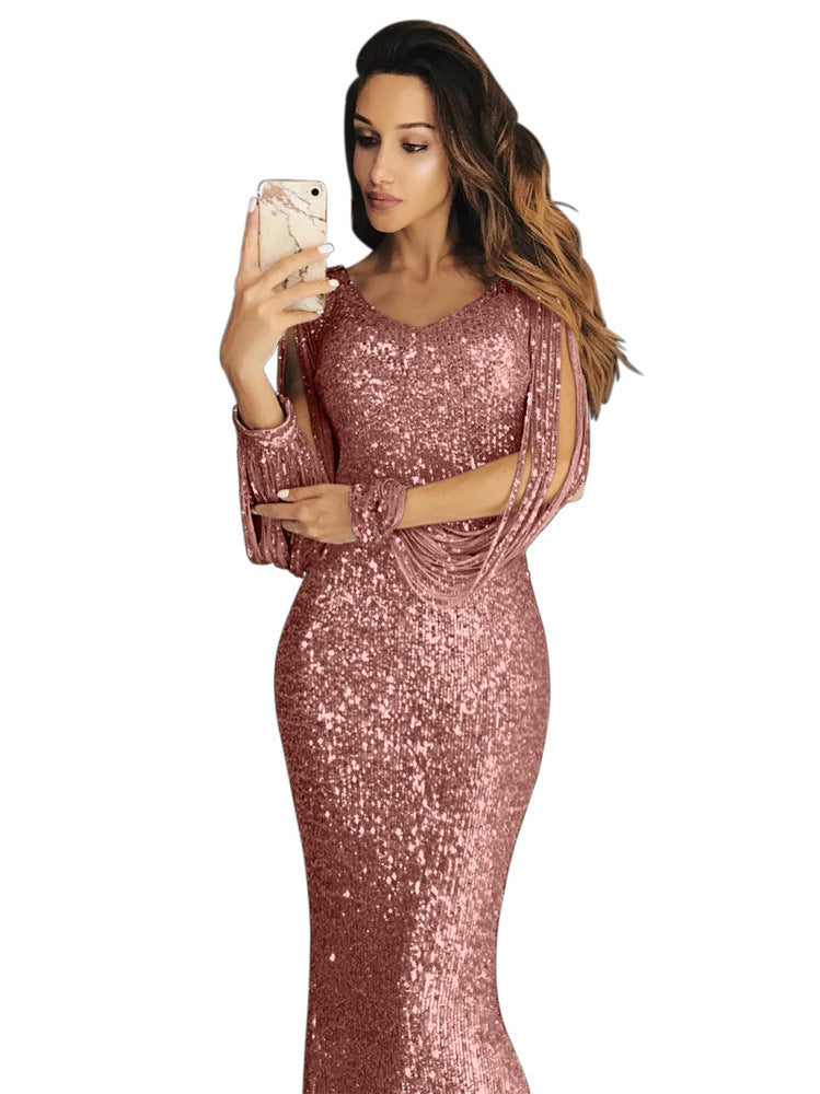Robe de soirée élégante en sequins pour femmes avec une coupe flatteuse et des manches longues Chic und Stil