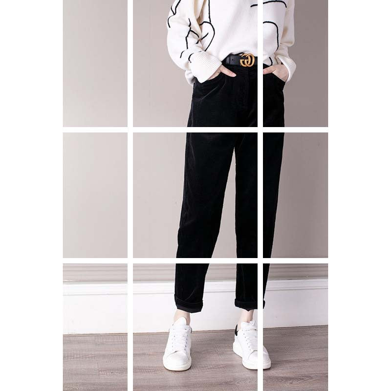 Pantalons large en velours côtelé taille haute pour femmes Chic und Stil