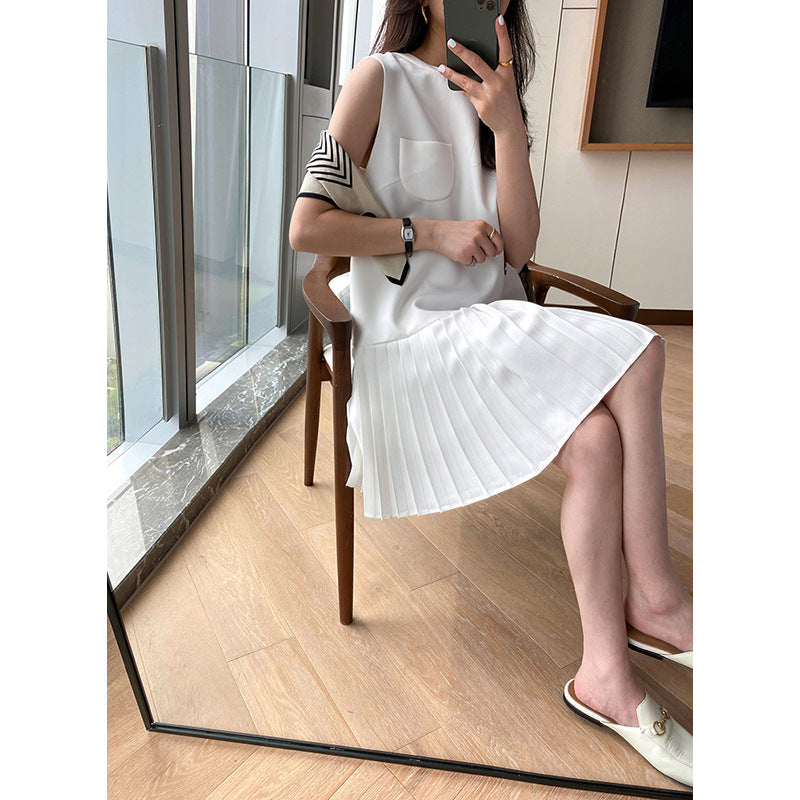 Robe midi plissée pour femme avec accents de bouton Chic und Stil