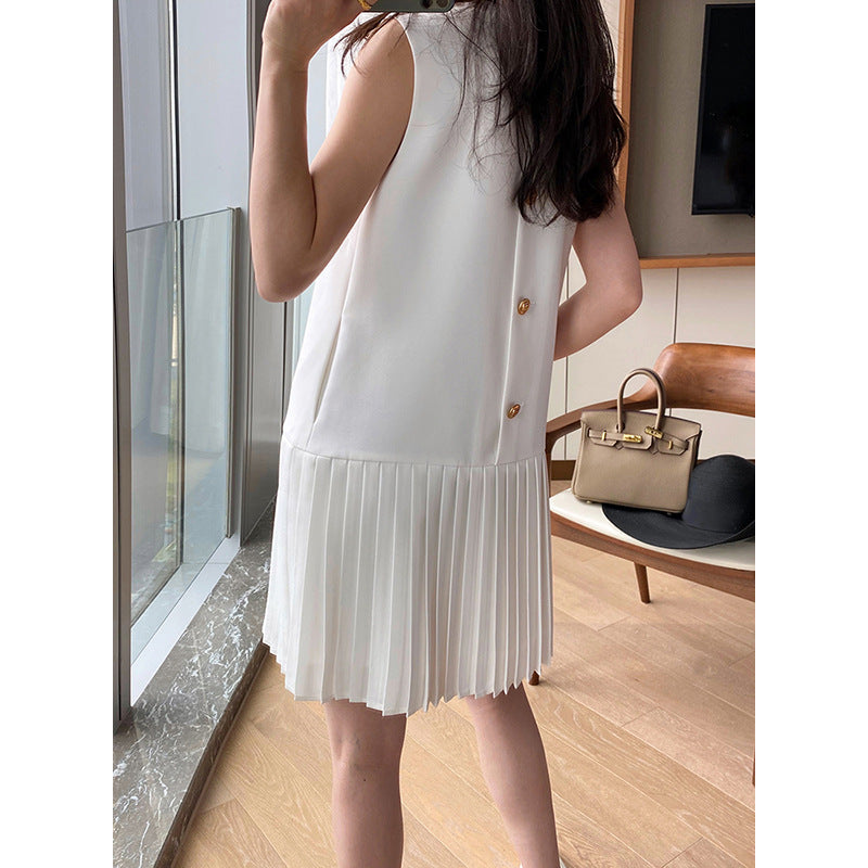 Robe midi plissée pour femme avec accents de bouton Chic und Stil