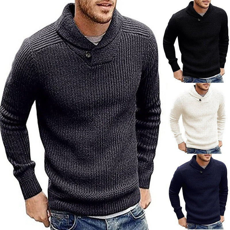 Pull-over à col roulé en grosse maille pour hommes avec détails en bouton Chic und Stil