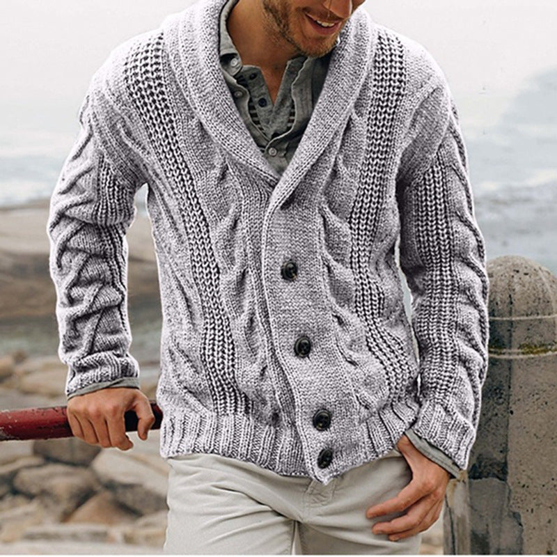 Chunky knit jacket for men with shawl collar and button details Chic und Stil