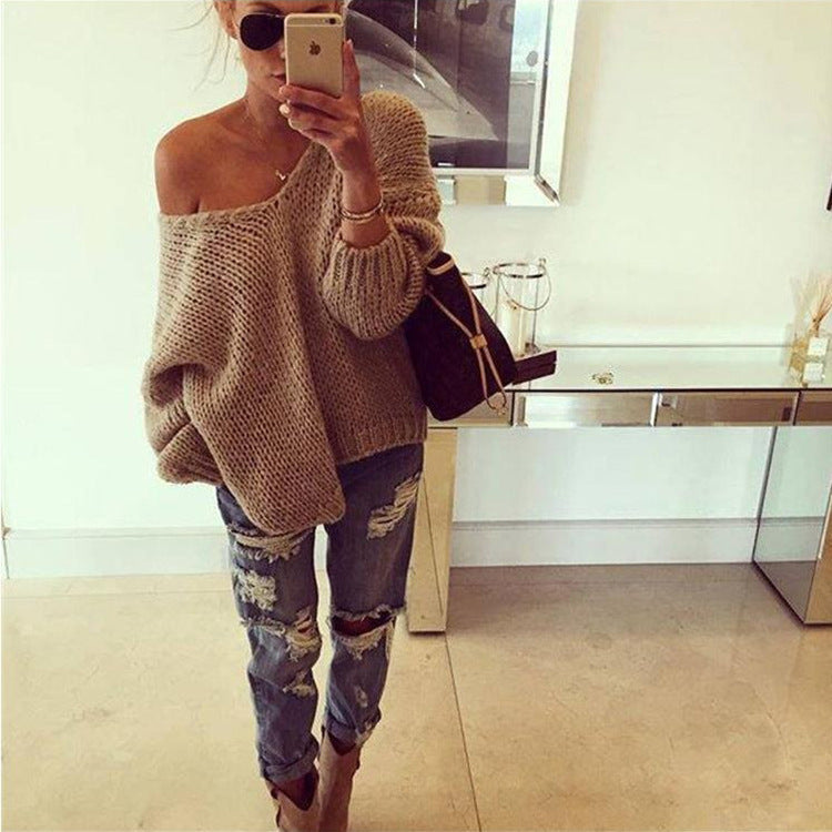 Dames Grand pull en tricot avec épaule dénudée et coupe décontractée Chic und Stil