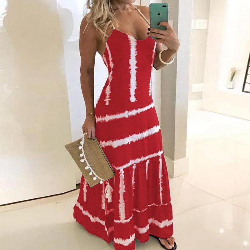 Robe maxi tie-dye pour femmes avec bretelles réglables Chic und Stil
