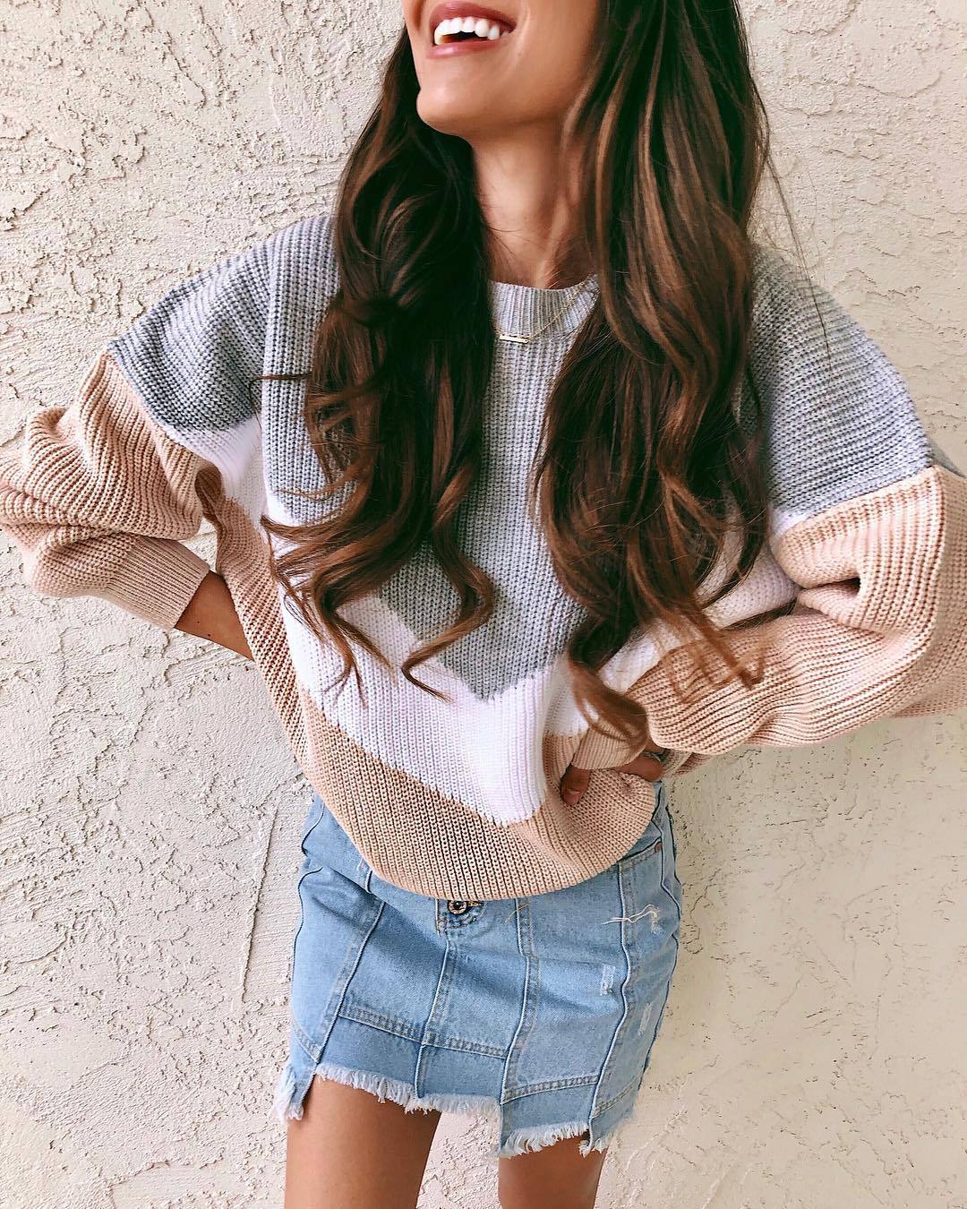 Oversized casual pullover for women with V-neck and zigzag design Chic und Stil