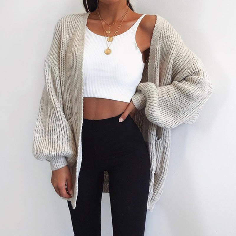 Cardigan en maille épaisse décontracté pour femmes avec des manches volumineuses Chic und Stil