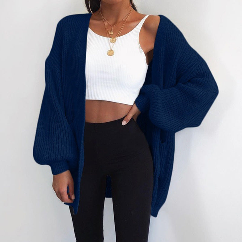 Cardigan en maille épaisse décontracté pour femmes avec des manches volumineuses Chic und Stil