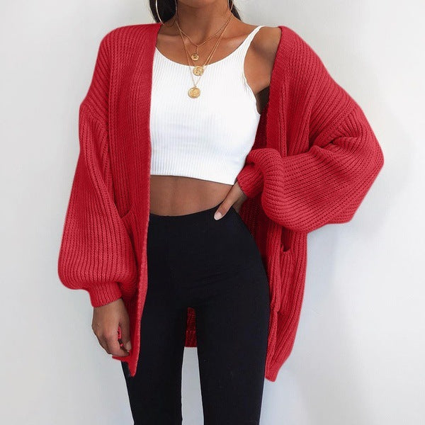 Cardigan en maille épaisse décontracté pour femmes avec des manches volumineuses Chic und Stil