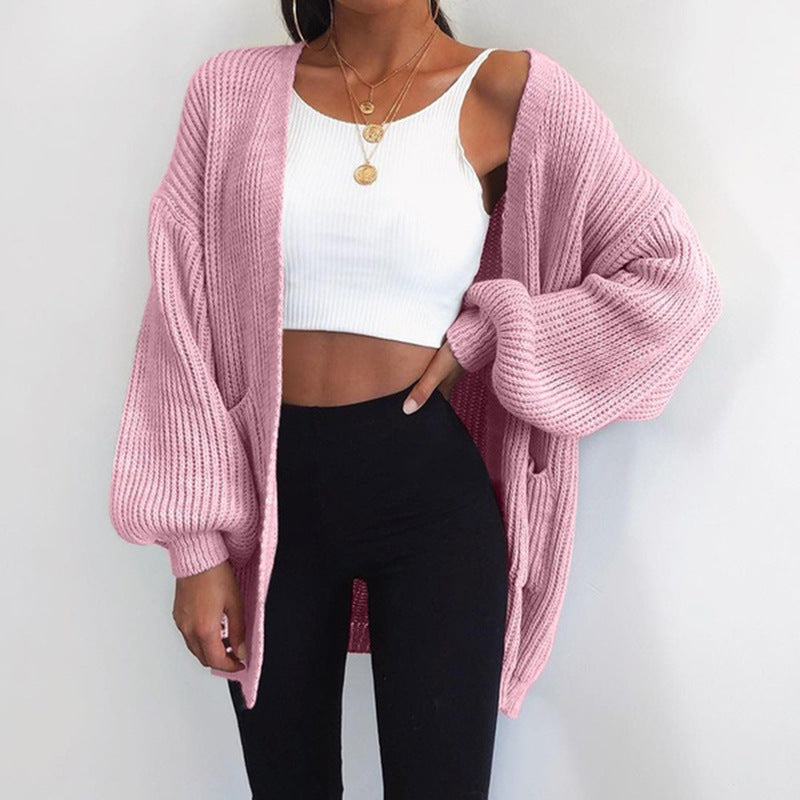 Cardigan en maille épaisse décontracté pour femmes avec des manches volumineuses Chic und Stil
